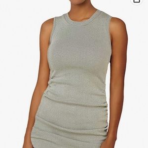 BTGBM Women Sleeveless Bodycon Ruched Short Dress Side Drawstring Slide CrewNeck